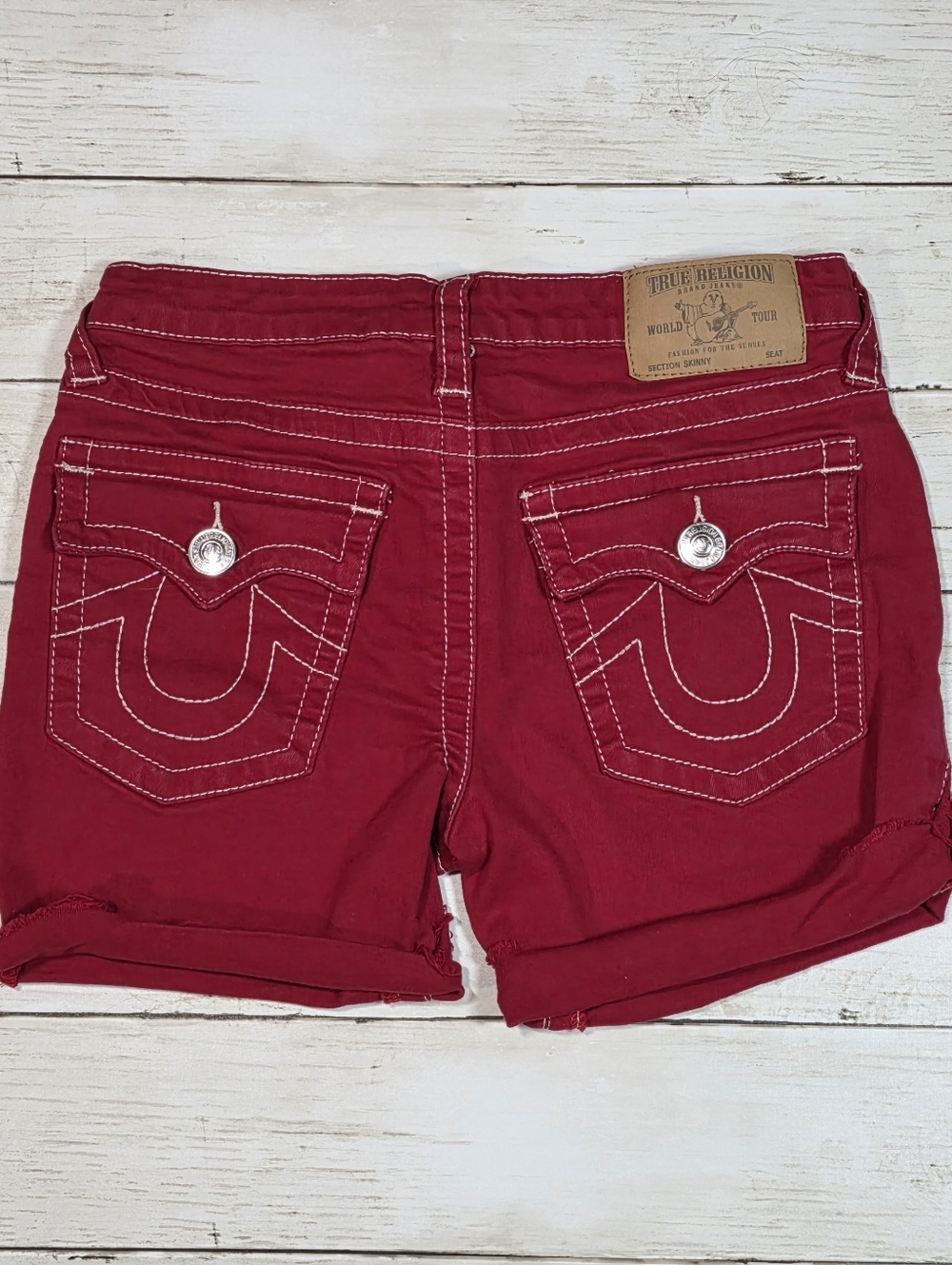 True Religion Girl’s Red Mid-Rise Flap Shorts, Size 14
